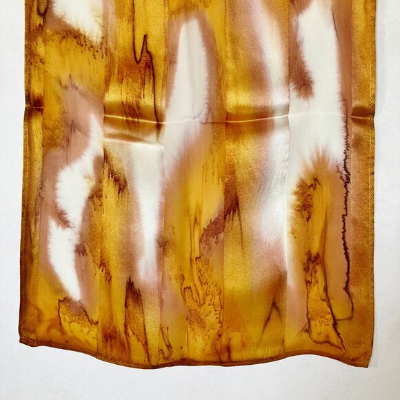 Hand Painted Silk Scarf Gold White Womens Unique Oblong Head Neck Hair New Gift - Picture 4 of 5
